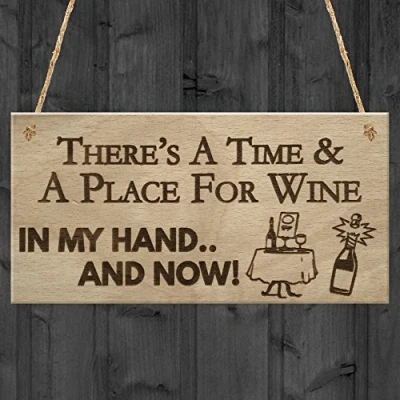 Image of RED OCEAN Time Place Wine Funny Alcohol Bar Garden Pub Home Hanging Plaque Man Cave Gift Sign
