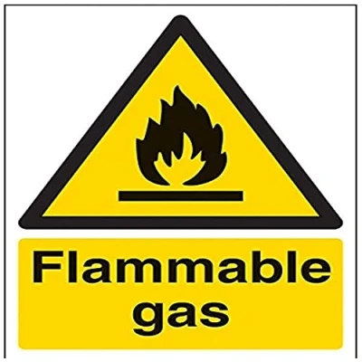 Image of V Safety 69008AN S Flammable Gas Warning Sign Portrait 150mm x 200mm Self Adhesive Vinyl, Black/Yellow