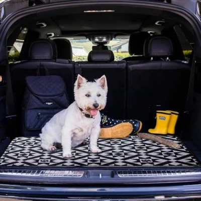 Image of Pet Rebellion Boot Mate Victorian Tile 67x100cm Non Slip &amp; Absorbent Car Liner for Mud Protection Machine Washable Suitable Kennels, Cages Soft Comfortable Pets