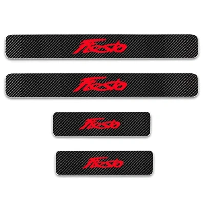 Image of Car Door Sill Protector Self Adhesive Carbon Fiber Stickers for Fo rd Fiesta, 4Pcs Scuff Plate Trim Welcome Pedal Styling Accessories,Red