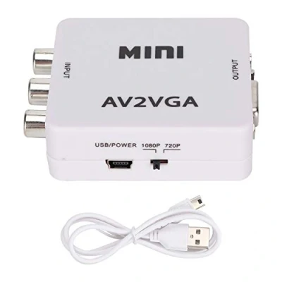 Image of Mavis Laven Mini PC VGA to AV RCA Adapter, HDMI 480P Composite TV Set Top Box Audio Converter Video (White)