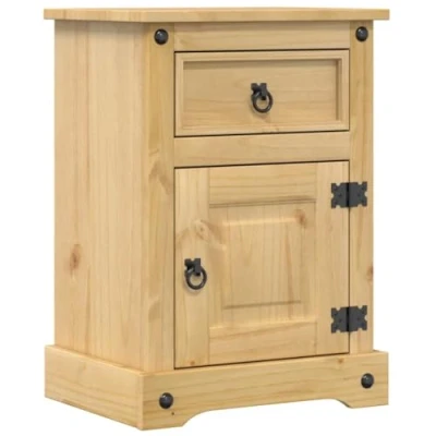 Image of vidaXL Corona Bedside Cabinet 45x35x64 cm, Solid Pine Wood, Honey Wax Finish, Farmhouse Style, 3 Drawers with Metal Handles, Brown