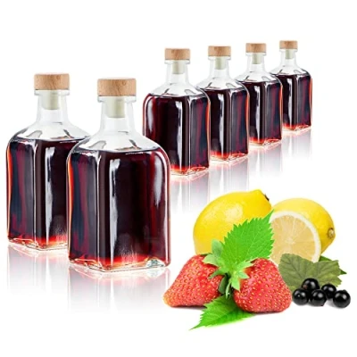 Image of COM FOUR® 6X Glass Bottle 120 ml with Cork Empty Stopper Container for Filling Liquids Such as Oil, Vinegar and Spirits (Square 120ml)