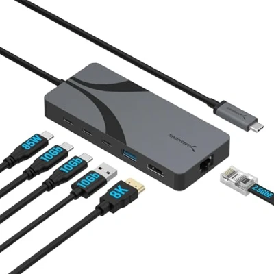 Image of SABRENT USB C Hub Travel Docking Station, (USB4 6 in 1) 8K HDMI Port, RJ45 Ethernet 2.5Gbps, 10Gbps Ports, 85W PD 3.0, Multi Port Extension Hub, Thunderbolt 3/4 Compatible (HB U4HP)