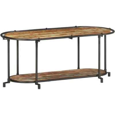 Image of vidaXL TV Cabinet Stand Unit Reclaimed Solid Wood Entertainment Center with Ample Storage Industrial Iron Frame 100 x 42 40 cm
