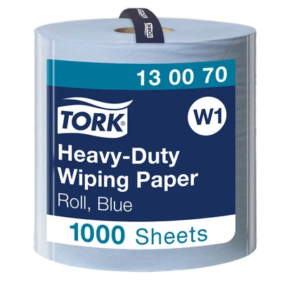 Image of Tork 130070 Heavy Duty Wiping Paper / 2 Ply Absorbent Roll Suitable for W1 Wipers Wall/Floor/Standard System Blue 1 x 340m Ø 37.5cm