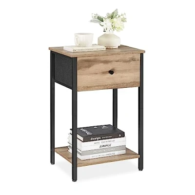 Image of VASAGLE Nightstand, Side Fabric, 24 Inch Tall End Table with Storage Shelf, Bedroom, Toasted Oak ULGS021B50, Particleboard, Steel, Non Woven, 1 Pack Single Drawer