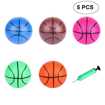 Image of DesignerBox 5 Pcs Mini Inflatable Basketballs, 16cm Inflation Swimming Pool Game Indoor Bouncy Sports Balls Toys with Pump for Kids