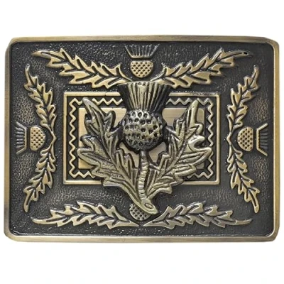 Image of Celtic Thistle Kilt Belt Buckle Scottish Design, Traditional Highland Accessory for Men’s Kilts, Antique Silver, Chrome Finish (Brass Finish)