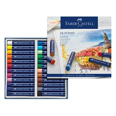 Image of Faber Castell Creative Studio Oil Pastels, Multicoloured, Cardboard Wallet Of 24, For Art, Craft, Drawing, Sketching, Home, School, University, Colouring