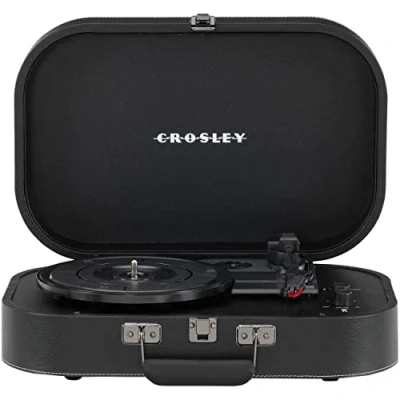 Image of Crosley CR8009B BK Discovery Vintage Bluetooth in/Out 3 Speed Belt Driven Suitcase Turntable, Black