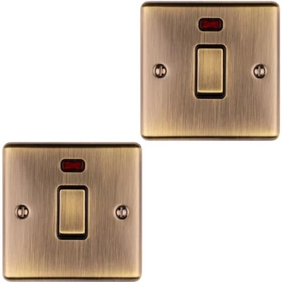 Image of 2 Pack 1 Gang 20A Single Light Switch with Neon Antique Brass &amp; Black Trim Metal Rocker Decorative Double Pole Appliance Wall Plate