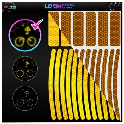 Image of Reflective Stickers for Bikes (18pc Brilliant Yell) Waterproof, High Visibility Bike Flat Surfaces Nighttime Safety Helmet,Bicycle &amp; Motorcycle Adhesive Reflectors