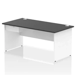 Image of Impulse 1600x800 Desk Black/White Panel End 1x1 Drawer Fixed Ped