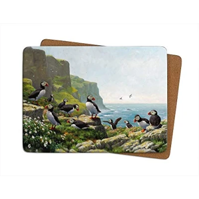 Image of Julian Friers Puffins Roosting Large Table Mat by Wildlife Artist Non slip Cork backed Placemat