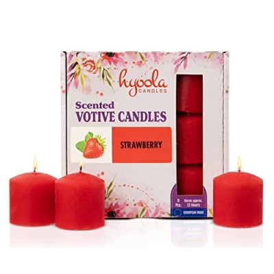 Image of HYOOLA Scented Votive Candles Strawberry 12 Hour Burn Time 9 Pack European Made