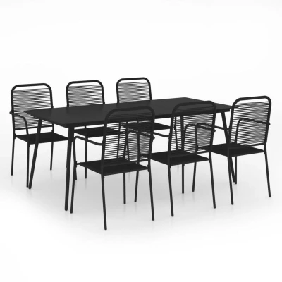 Image of vidaXL 7 Piece Garden Dining Set Cotton Rope and Steel Black