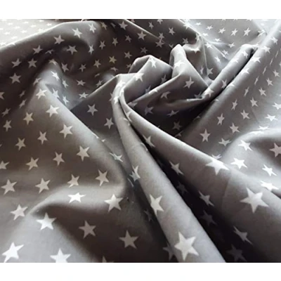 Image of White Stars on Grey Cotton Fabric 100% Craft Material by The Metre