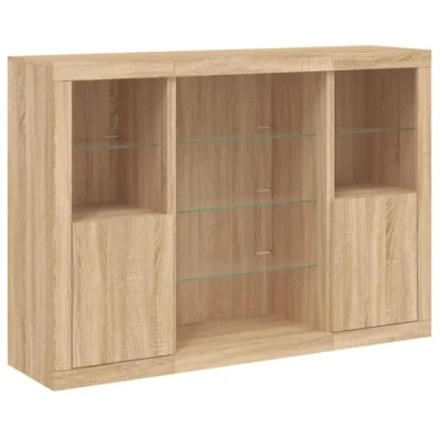 Image of vidaXL Sonoma Oak Sideboards with LED Lights Set of 3 Modern Storage Cabinets Adjustable RGB for Living Room