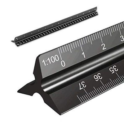 Image of Metal Scale Ruler,Aluminium Triangular Ruler for Architects &amp; Engineers,Matrix 30cm Solid Aluminium Ruler:1:100,1:200,1:250,1:300,1:400,1:500(Black)