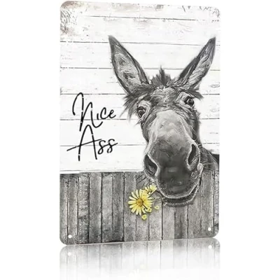Image of Funny Donkey Sunflower Nice Ass Vintage Metal Tin Sign Retro Wall Decor for Home Bathroom Restroom Washroom Toilet 12x16 Inch