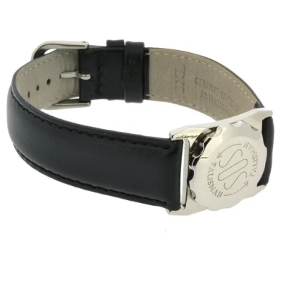 Image of SOS Talisman Watch Style XL Stainless Steel Black Nappa Polished Leather Strap 18mm Wide