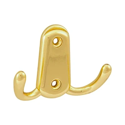 Image of OBF Grimme 756151 23 Canelli Coat Hook Polished Brass Plated Width 17 mm Height 86 Double Die Cast Zinc