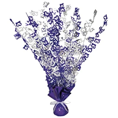 Image of Unique Party 21391 Glitz Purple and Silver 13th Birthday Balloon Weight Centrepiece