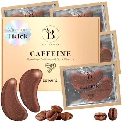 Image of BLOOMORA Caffeine Under Eye Gel Patches (30 Pairs) Masks for Puffy Eyes Dark Circles &amp; Puffiness Mask Care