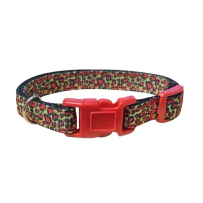 Image of Spoilt Rotten Pets Lime &amp; Pink Leopard Print Cat Collar Safety Buckle and Detachable Bell Made in The UK
