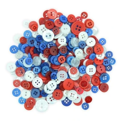 Image of celloexpress Tiny Red, White &amp; Blue Mixed Sizes of Various Buttons for Sewing and Crafting (Pack 50g)