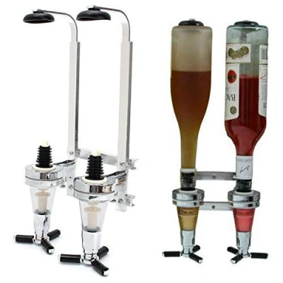 Image of Fransande 2 Bottles Wine Alcohol Shot Dispenser Pourer Rack Liquor Drinks Wall Bar Mounted