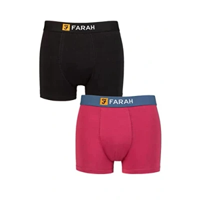 Image of Mens 2 Pack Farah Cotton Classic Fitted Trunks Denim / Berry XL