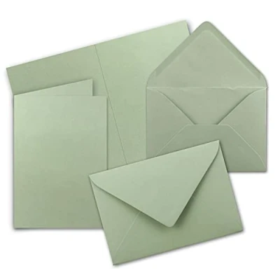 Image of 10x folding card set with envelopes DIN A6 C6 Eucalyptus (Green) 14.8 x 10.5 cm Double FarbenFroh series