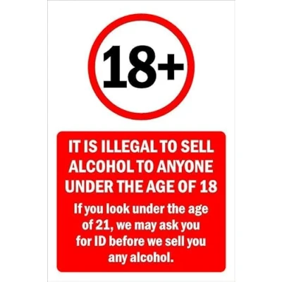 Image of It is illegal to sell alcohol anyone under the age of 18 prohibition sign Self adhesive sticker (300mm x 200mm)