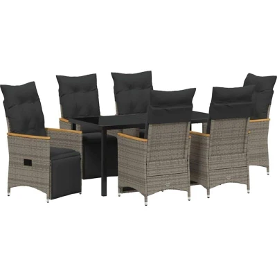 Image of vidaXL 7 Piece Garden Dining Set with Cushions Grey Poly Rattan
