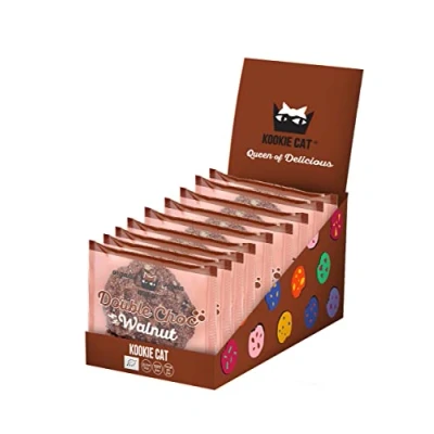 Image of Kookie Cat Cacao Nibs &amp; Walnut Individually Wrapped Vegan Cookies, Gluten Free, Soy Bio and Organic, Cashew Oat 12 X 50gr Multipack (Packaging may vary)