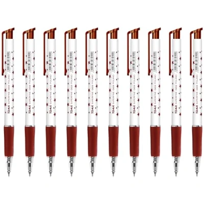 Image of Ballpoint Pens, Retractable Smudge Free Extra Fine Point 0.5 mm, Ideal for School, Office, Everyday Use (Red, 10 Pens)