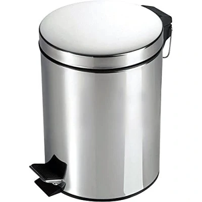 Image of HOMION Pedal Bin Stainless Steel Round with Inner Bucket Toilet Bath Bathroom Kitchen (SILVER, 5L)