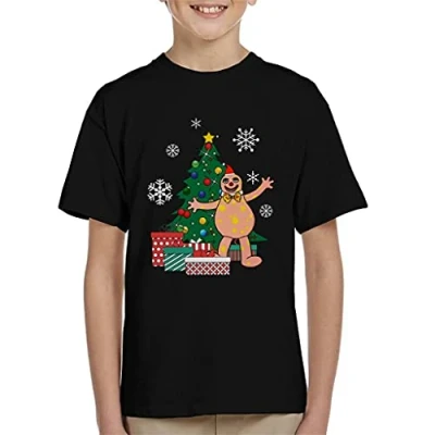 Image of Cloud City 7 Mr Blobby Around The Christmas Tree Kid&#039;s T Shirt Black