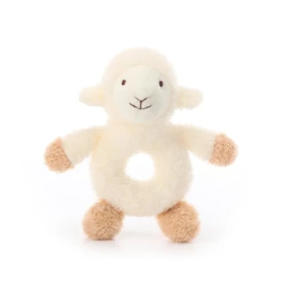 Image of Apricot Lamb Baby Lovey Soft Ring Rattle Toy, Hold and Shake Toy with Sound, Plush Stuffed Animal for Newborn Infant Babies Over 0 Months (Cream Lamb, 6 Inches)