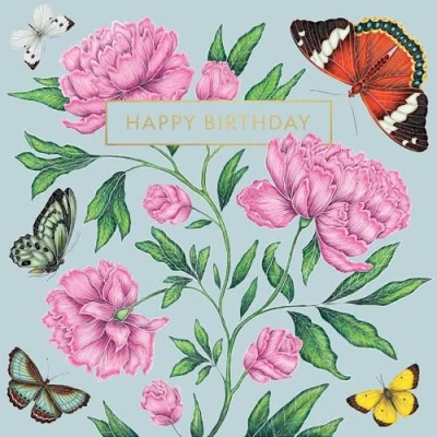 Image of Catherine Rowe Butterflies &amp; Peonies Happy Birthday Greeting Card with Envelope