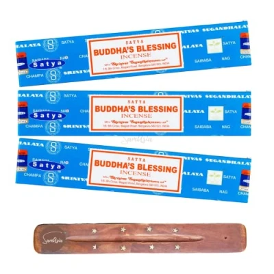 Image of Satya Nag Champa Buddhas Blessings incense sticks x3 pack with SAMASIA holder Used for Aromatherapy, Spa, Yoga, Weddings, Meditation, Healing, Positivity and Relaxation