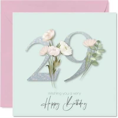 Image of 29th Birthday Cards for Women Fancy Floral Flowers Happy Card 29 Year Old Woman Daughter Colleague Niece Cousin, 145mm Bday Greeting
