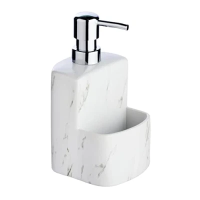 Image of PUMA Detergent Festival Marble Refillable Soap Dispenser with Non Slip Soft Touch Surface 0.38 L, Ceramic, White, 10 x 18 cm