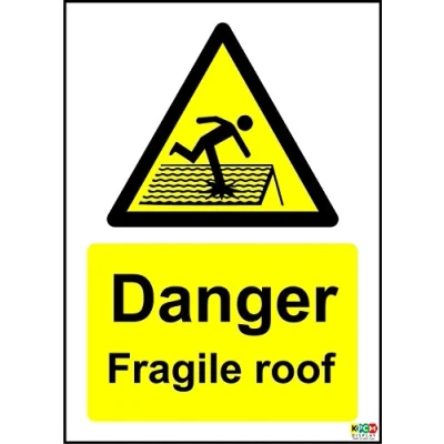 Image of Danger fragile roof sign 1.2mm rigid plastic 200mm x 150mm