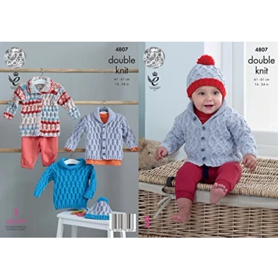 Image of King Cole 4807 Knitting Pattern Jacket Coat Sweater and Hat in Cherish &amp; Cherished DK