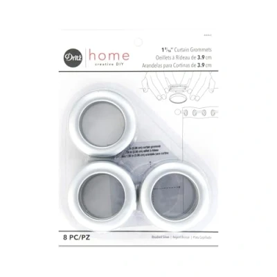 Image of Dritz Curtain Grommets 1 9/16 inches Inner Diameter Plastic 8/Pkg Brushed Silver, Man Made Material