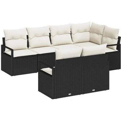 Image of vidaXL 7 Piece Garden Sofa Set with Cushions Black Poly Rattan