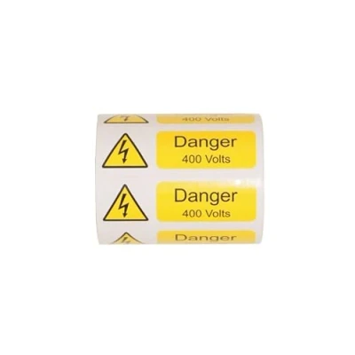 Image of DANGER 400 VOLTS 250 SIZE SELF ADHESIVE VINYL LABELS ON A ROLL